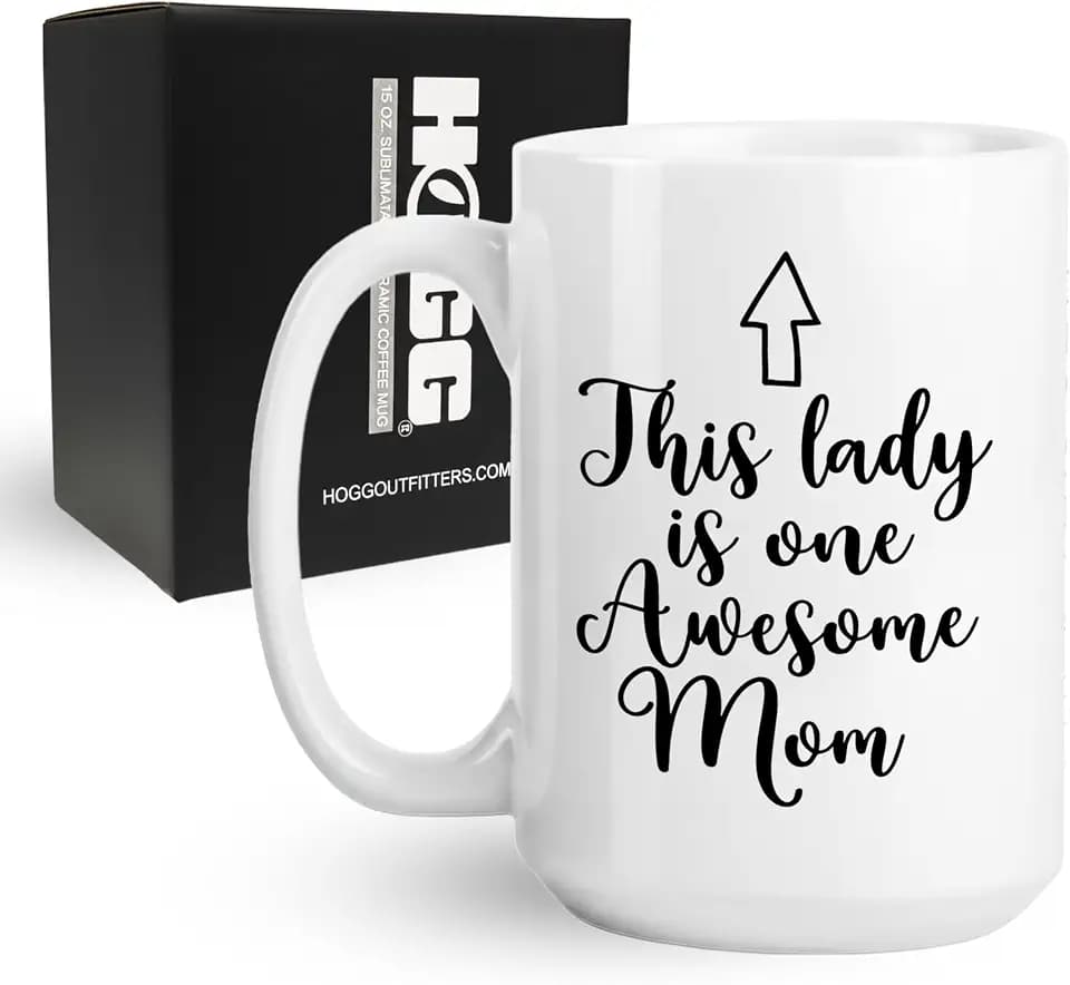 Awesome Mom Mug - This Lady Is One Awesome Mom, Mothers Day Mug for Wife, Funny Mothers Day Gifts for Wife, 15oz Ceramic Coffee Cup, Funny Birthday Gift for Women