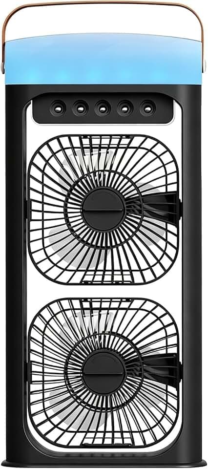 3 Geschwindigkeiten Tragbare Klimaanlage Fan, Verdunstungsluft Kühler Wasser Fan Spray Nebel Tischventilator, 4 in 1 Personal Mini Cooling Fan mit Wassernebel Spray, für Home Office (Schwarz)