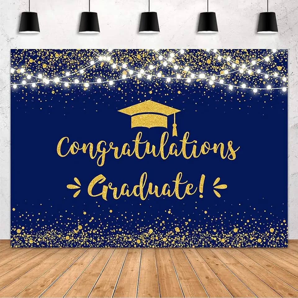 MEHOFOND 8x6ft Congratulation Graduate Backdrop Class of 2026 Graduation Party Decorations Background Blue Gold Congrats Grad Decor Banner Photography Background Studio Photo Booth Props