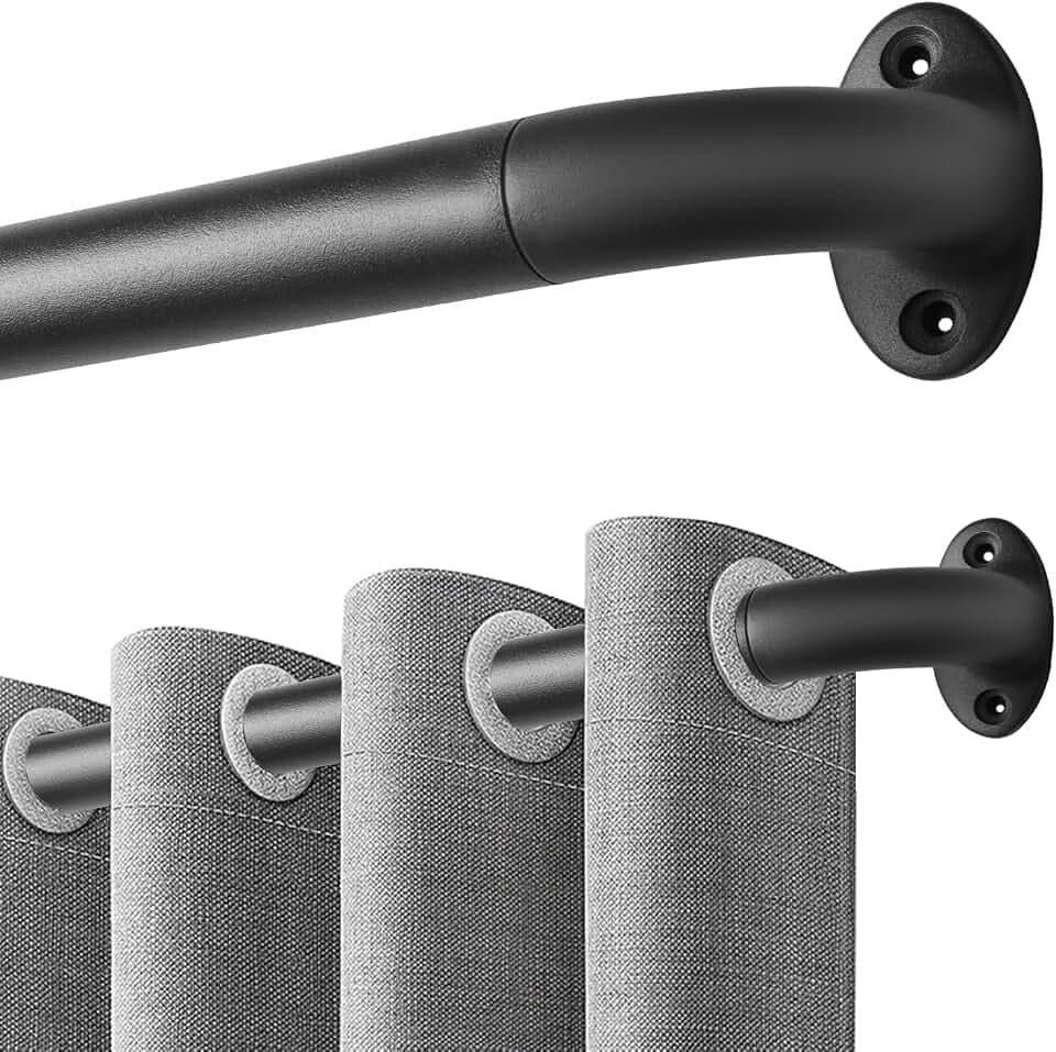 Gardinenstange Schwarz Metall Vorhangstangen Ausziehbar 76-230cm, 25mm Durchmesser Gardinenstange für Schlafzimmer, Wohnzimmer, Verdunkelungsvorhänge