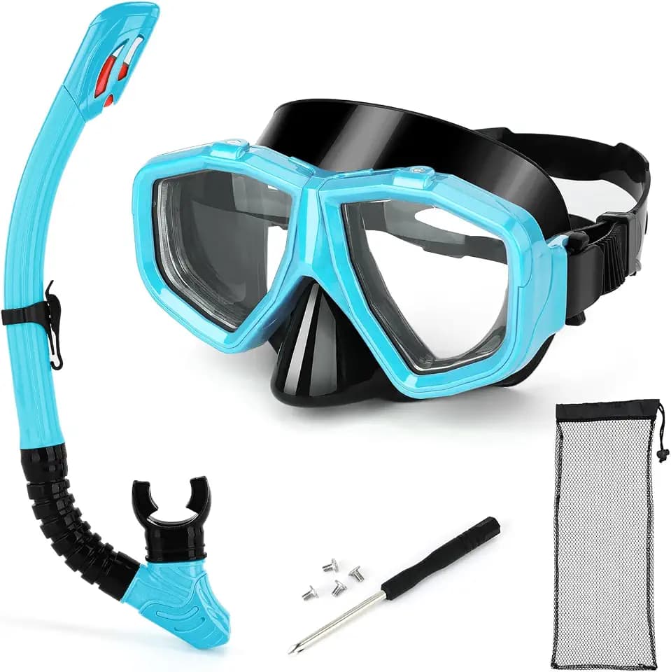 Replaceable Nearsighted Snorkeling Gear for Adults Youth, Short-sighted Anti-Fog Diving Mask & Full Dry Top Silicone Snorkel for Scuba Diving, Snorkeling, Freediving