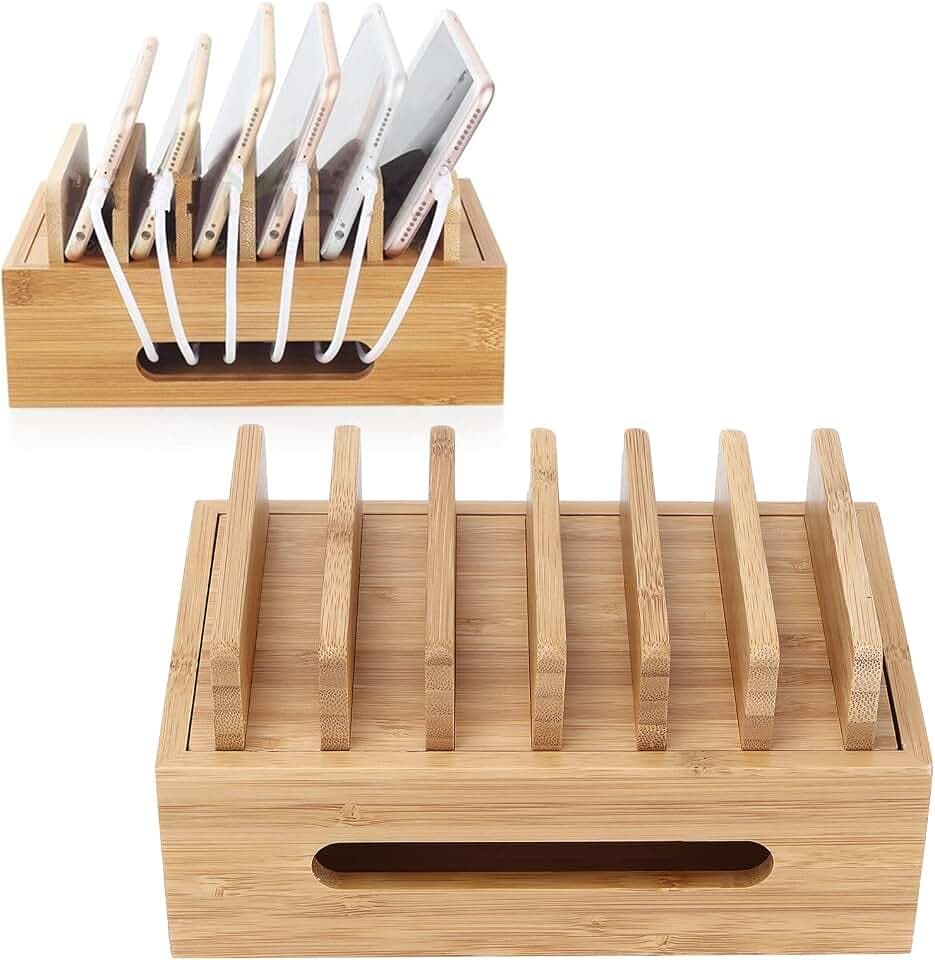 Ladestation für Mehrere Geräte, 19×12×9cm Holz Desktop Dockstation