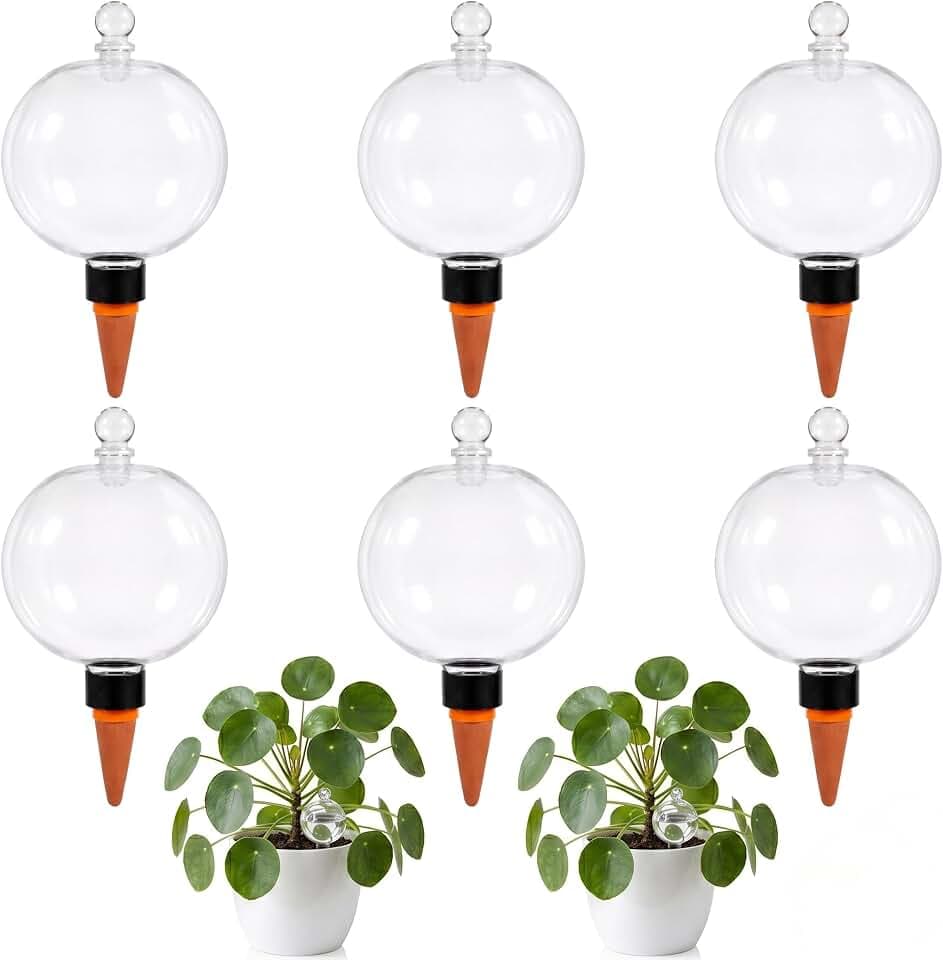 17oz Plant Watering Globes Slow Release Terracotta Automatic Plastic Watering Globes Top Fill Control Plants Watering Devices System Watering Planter Insert Spikes Stakes (17oz-Cover-6Pcs)