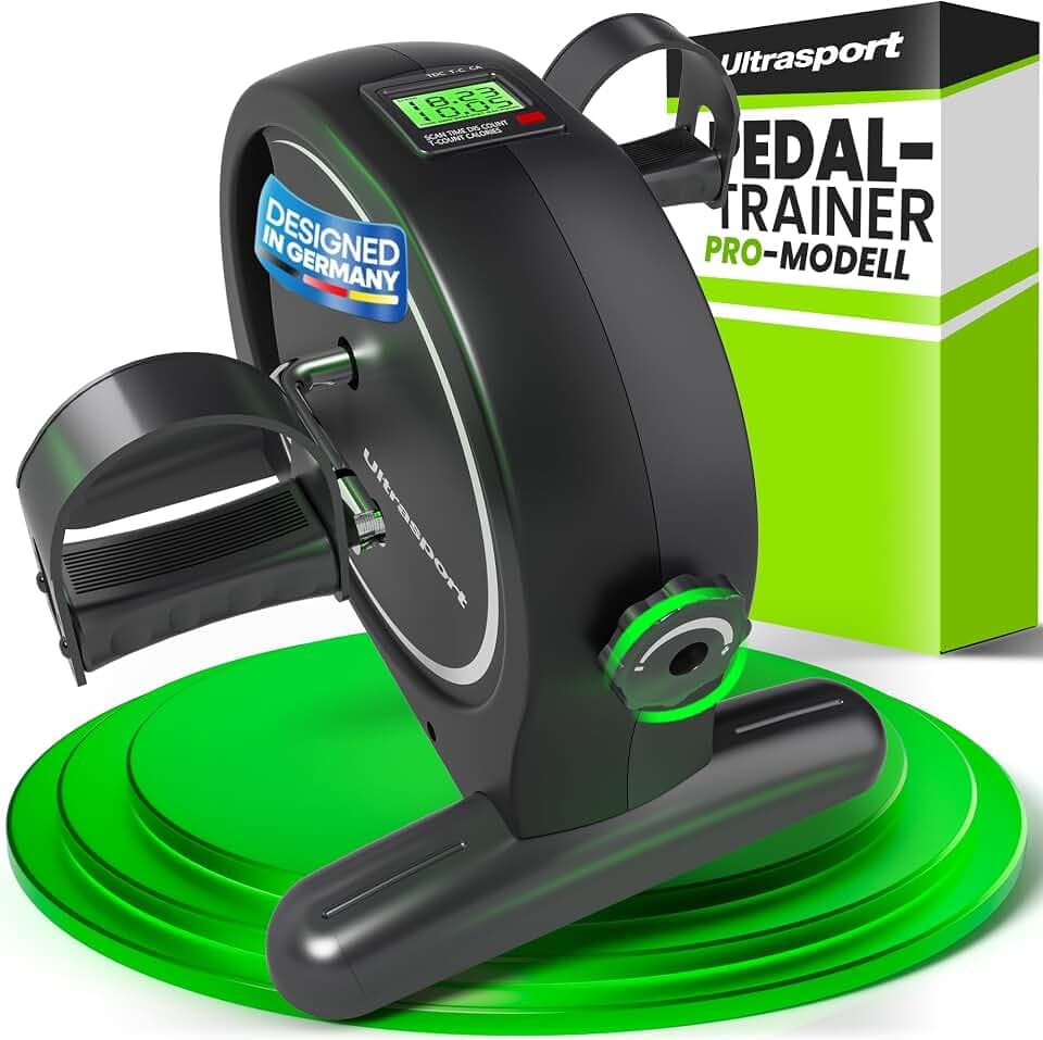 Ultrasport Pedaltrainer für Zuhause inkl. Antirutsch-Matte und Gurt I CE Zertifiziert, Extraleiser Arm- und Beintrainer im Sitzen I Deskbike, Schreibtisch Fahrrad