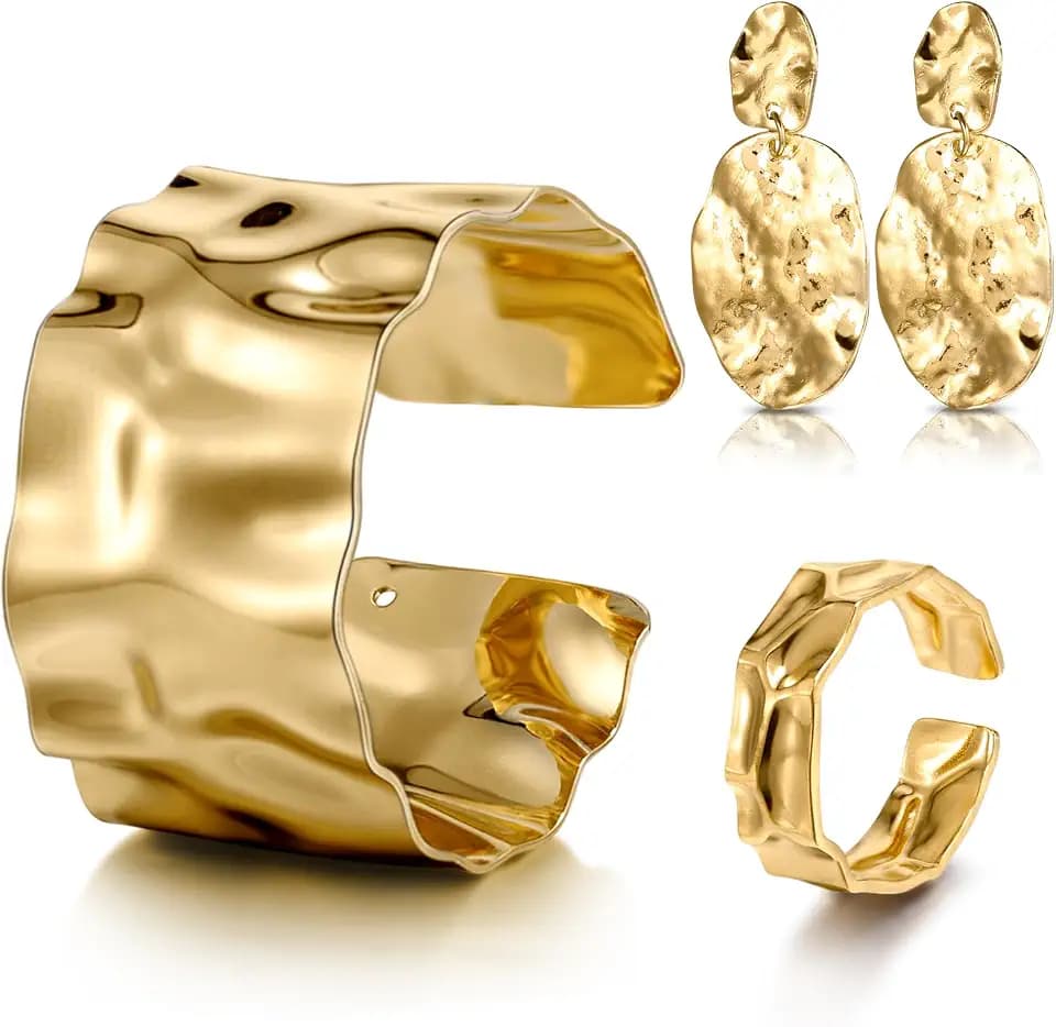 Misdary 3 Pcs Jewelry Gifts Set Bracelets Earrings Ring Cuff Bangle for Women Wedding Birthday Gifts