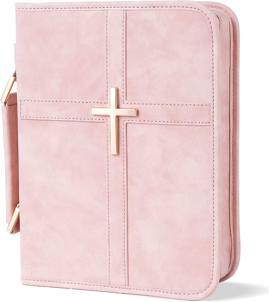 Veganes Leder Bibel Cover Case Bibeltasche mit Handytasche Bibelhülle für Männer Frauen Christliche Geschenkbox Verpackung (Rosa)