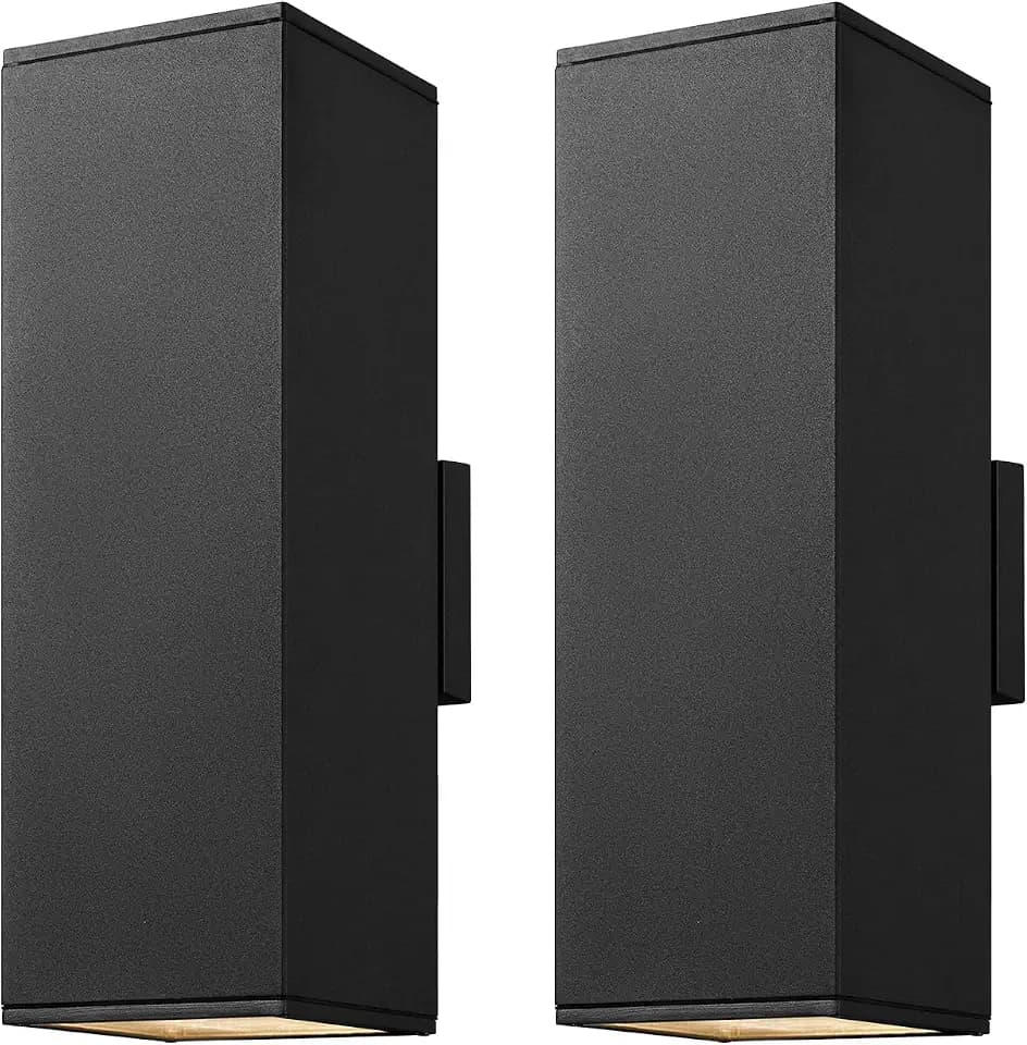 mirrea 18" Modern Outdoor Porch Light in 2 Lights, Matte Black, 2 Pack