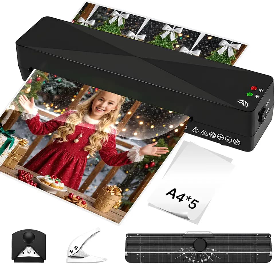 A4 Laminiergerät mit Anti-Stau-Technologie, Heiß und Kalt Laminiergerät, 80-125 Mikron, Schnelles Aufwärmen, Schnelles und reibungsloses Laminieren,Laminator in Schule Büro und Zuhause