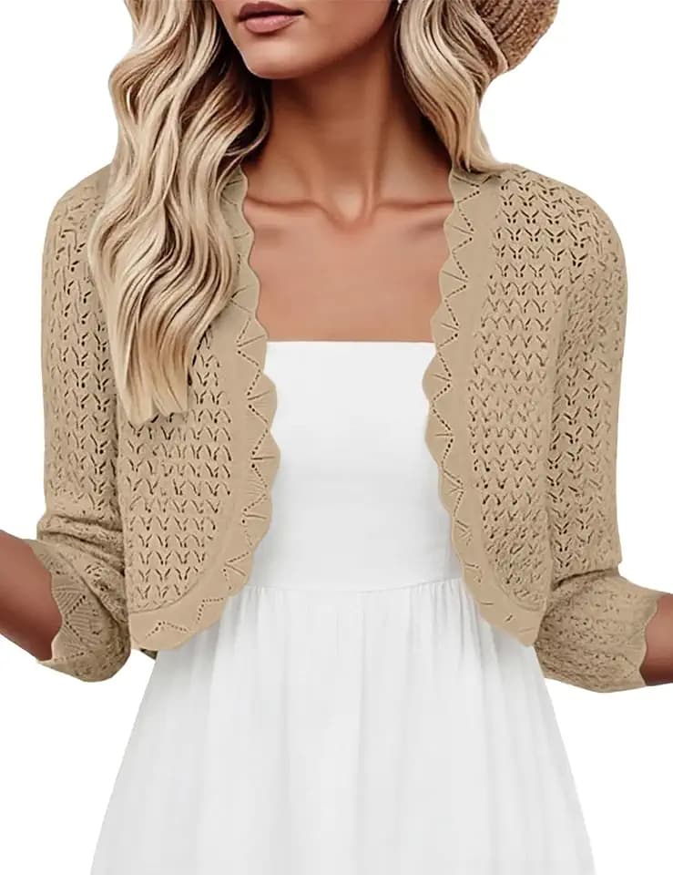Halife Women's Bolero Shrug 3/4 Sleeve Cropped Cardigan for Dresses S-XL