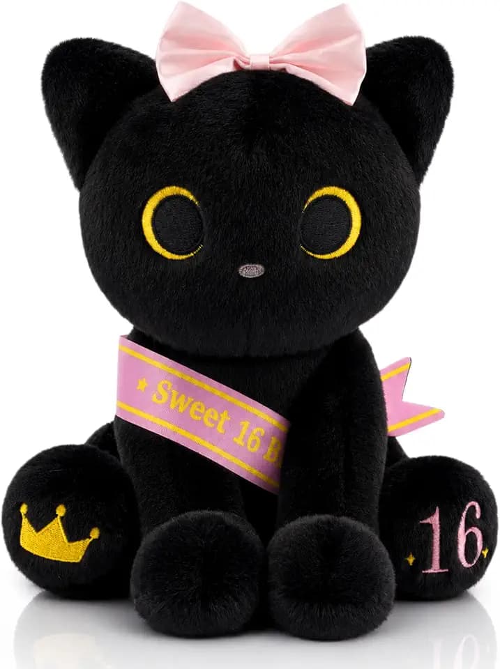 Sweet 16 Gifts for Girls, Black Cat Plush Birthday Stuffed Animal