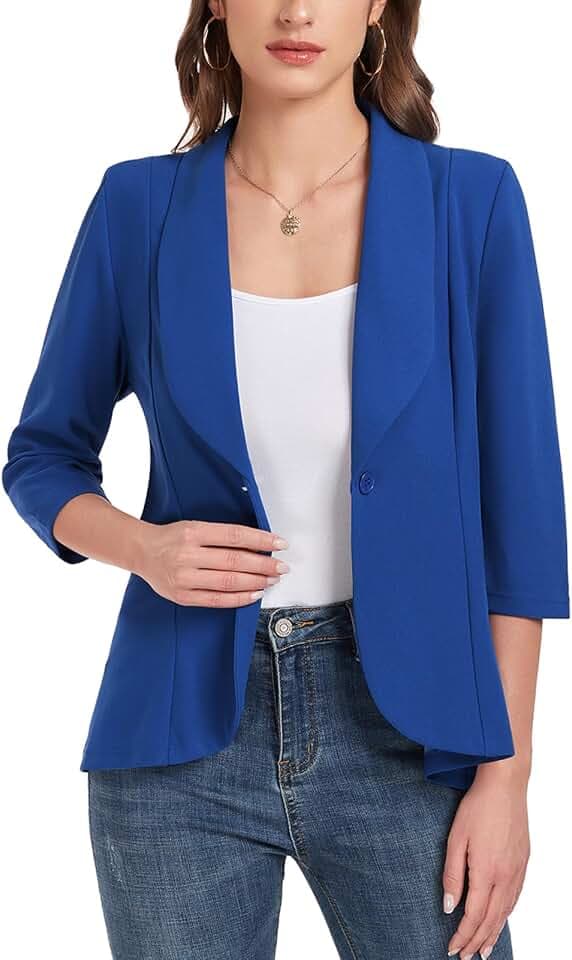 Blazer für Damen, 3/4-Ärmel, vorne offen, Blazer, Knopf, Schalkragen, Damenjacken, Arbeit, Büro, Blazer, Jacken
