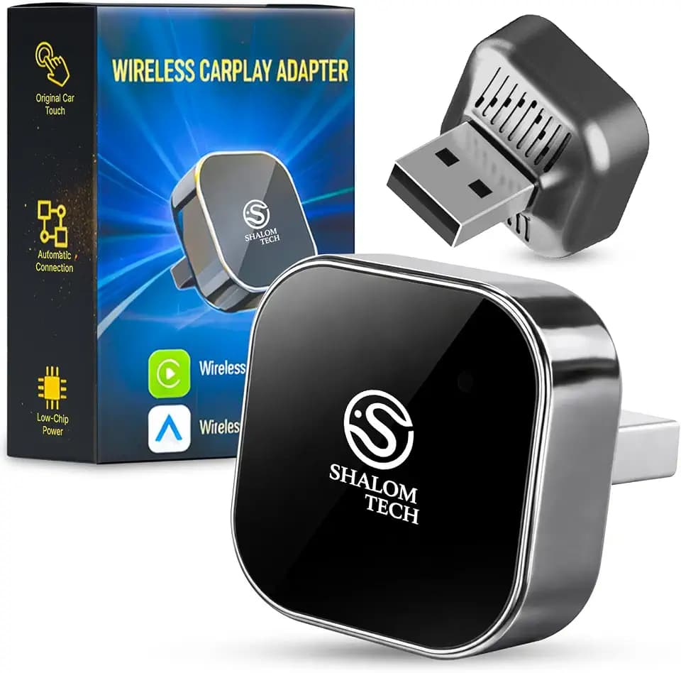 Wireless Car Play Adapter & Car Play Wireless Adapter 2-in-1, SHALOM TECH 5.8GHz Wired to Wireless Dongle, Plug & Play for Factory Wired CarPlay Cars, USB A USB C- Dark Grey