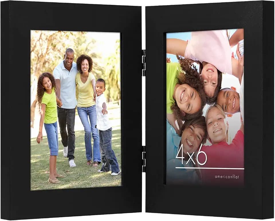Americanflat 4x6 Double Hinged Triple Picture Frame - Black