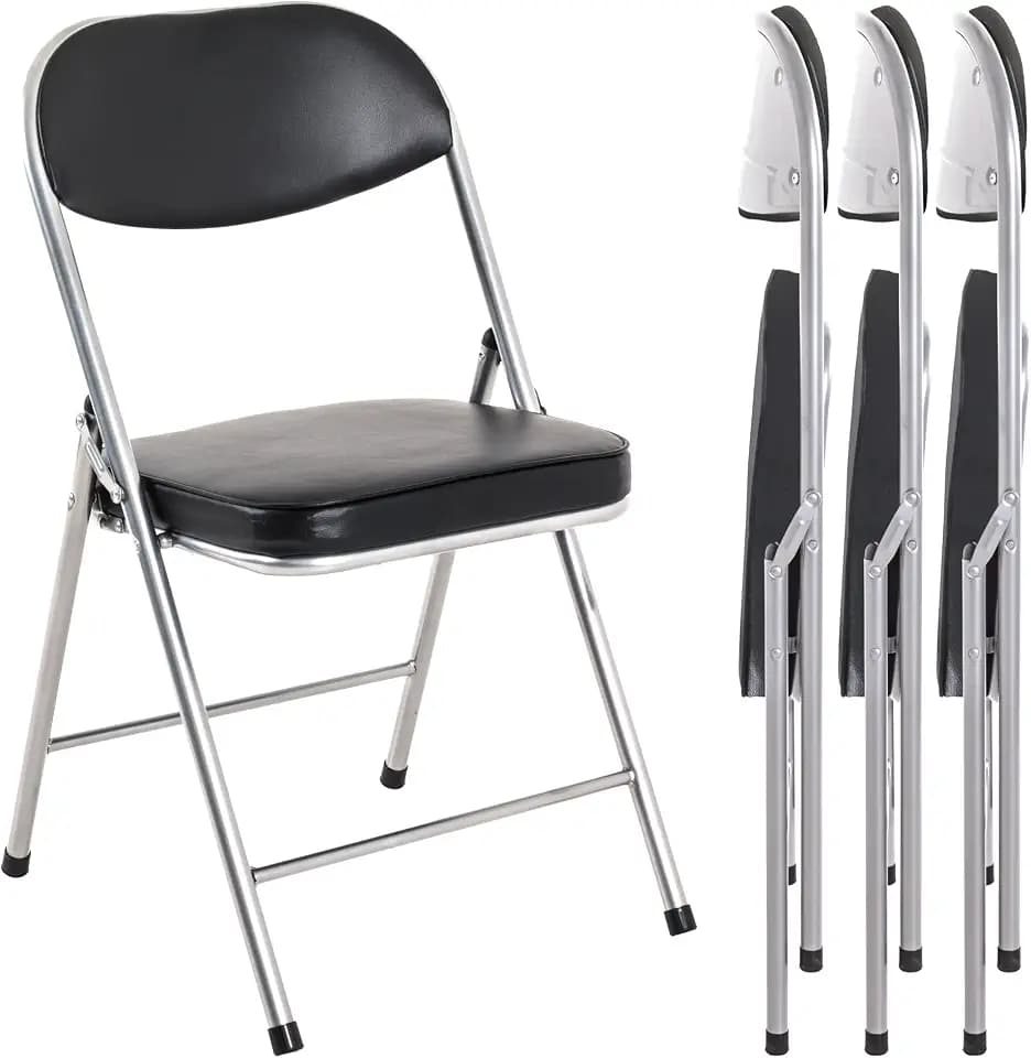 HAKU Klappstuhl gepolstert 4er-Set Klappstühle bequem alu, schwarz, Sitz- und Rückenpolsterung PVC-Bezug, Stahl - Maße: B 47 x H 79 x T 53 cm, Style: Modern