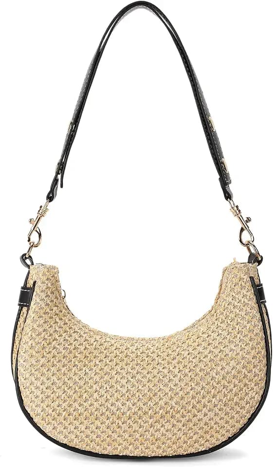 RNIEGA Straw Beach Bag for Women Small Woven Crossbody Bag Summer Mesh Hollow Beachy Purse Shoulder Bag for Vacation