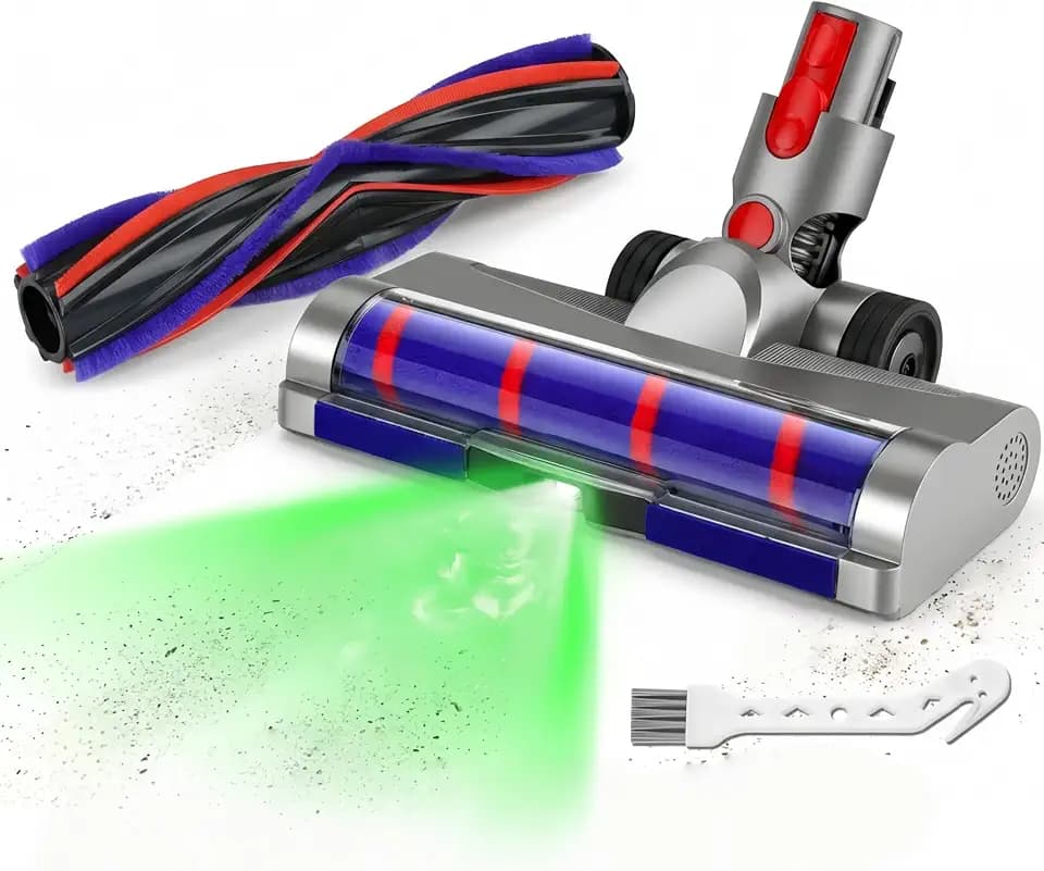Ersatz Bürstenkopf für Dyson V15 V11 V10 V8 V7, Motorisierte Bodendüse mit Grüner LED Stauberkennung, 2 Walzen: Anti-Tangle Teppichwalze & Softwalze für Hartboden, Tierhaare, Parkett & Teppich