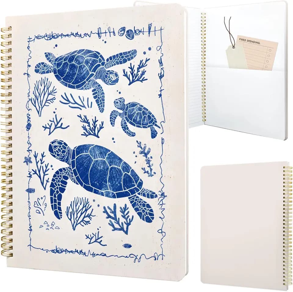 Cute Spiral Notebook 8.5 x 11 lined Journal A4 with Pocket, Turtle