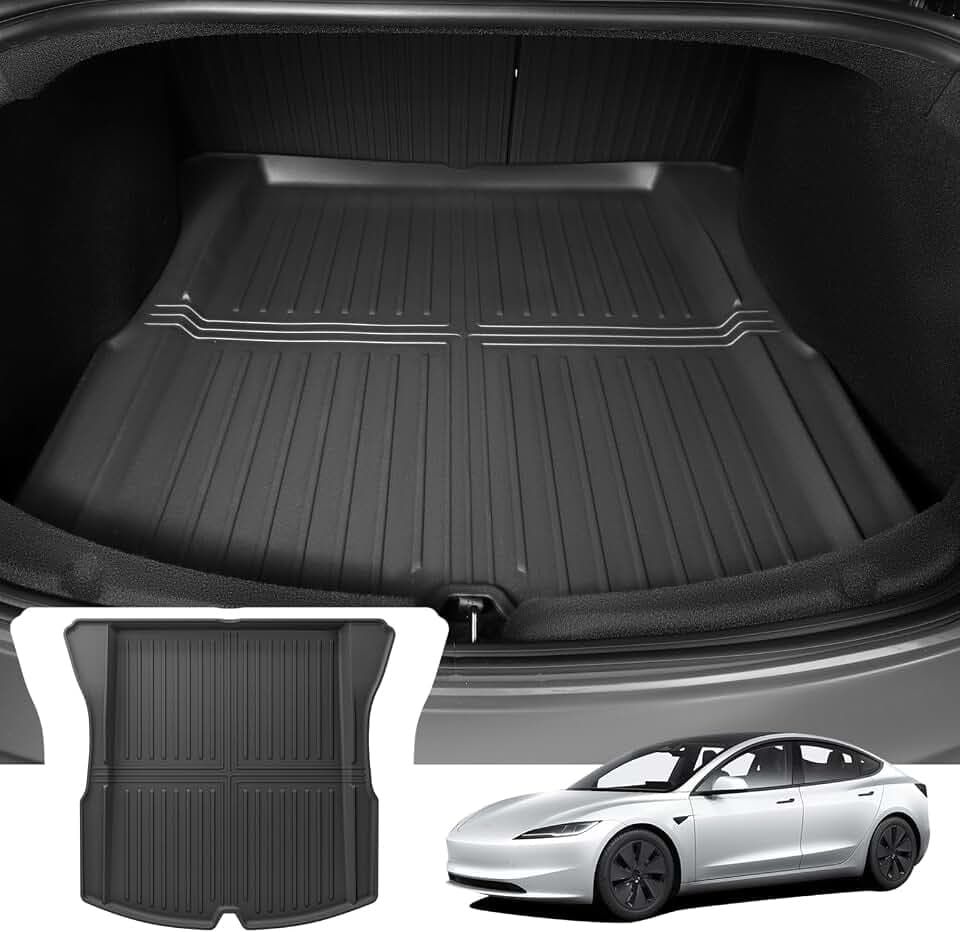 Kofferraummatte für Tesla Model 3 2024 2025, aus TPE, auch für Tesla Model 3 Highland geeignet, Abriebfest und schmutzabweisend, allwettertaugliche Anti-Rutsch- und Wasserschutzmatte schwarz