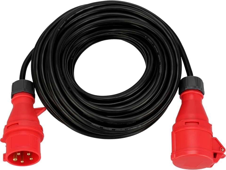 REV Starkstrom Verlängerungskabel 20m, IP44 Outdoor, 11000W, 400V, schwarz