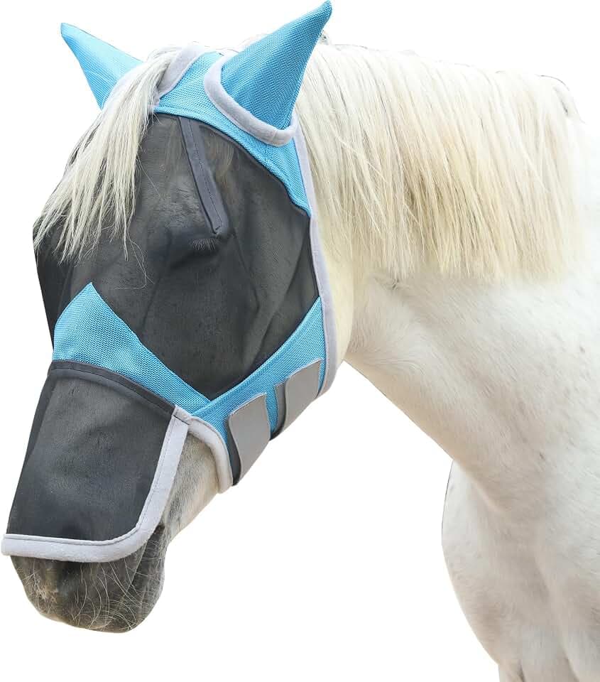 Fliegenmaske Pferd mit Nasenschutz & Ohren – Atmungsaktiv, Mesh, UV-Schutz
