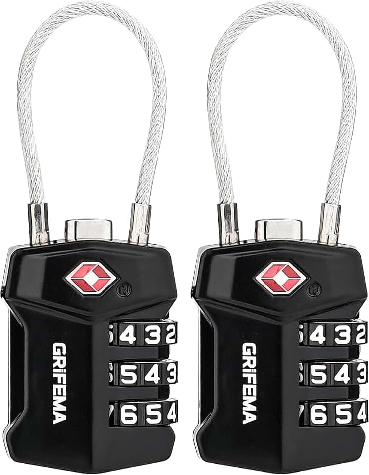 GRIFEMA TSA Kofferschloss 3 Stellig 2er Pack Zahlenschloss Schwarz