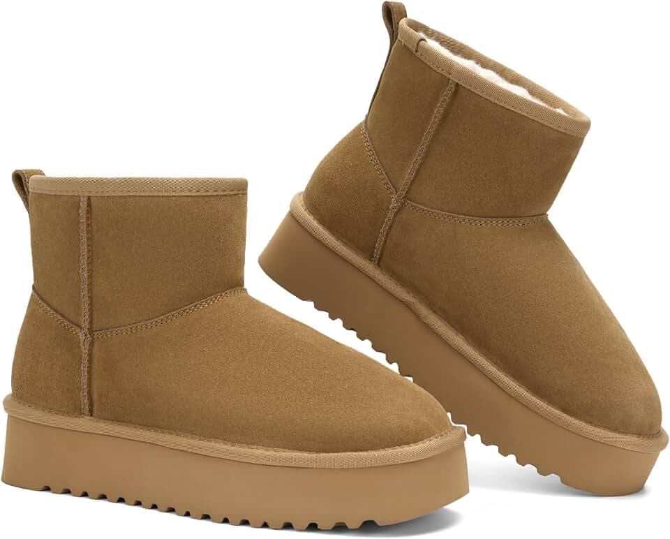 Genuine Leather Ankle Boots for Women Platform Winter Mini Snow Boots