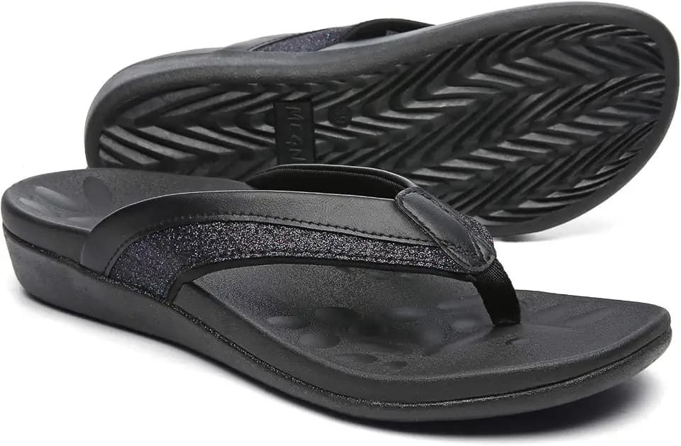MEGNYA Comfortable Walking Flip Flops for Womens, Orthopedic Walking Sandals with Arch Support, Flat Feet Pain Relief Sandals for Beach, Summer, Pool