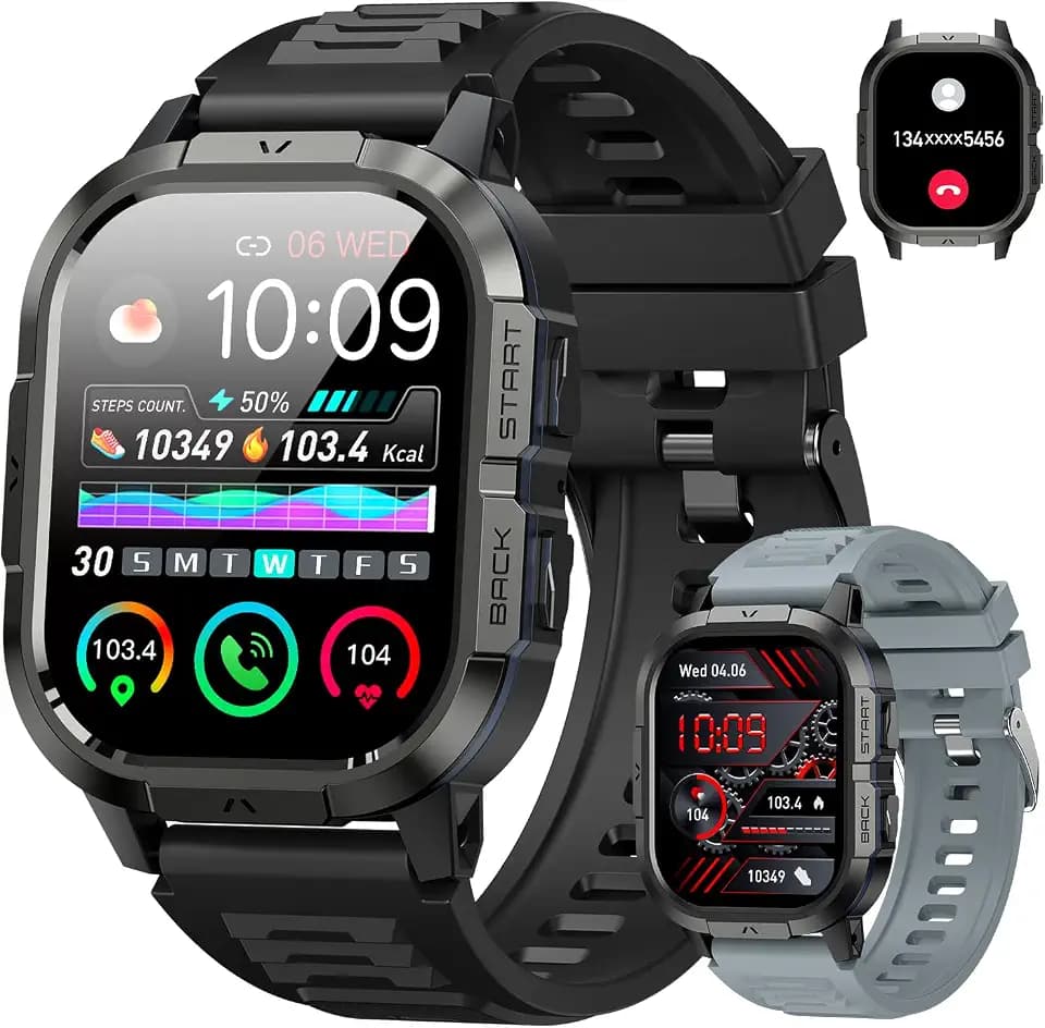 Smart Watch for Men Fitness Tracker: Make Answer Call Military Smart Watches for Men Digital Watches Waterproof Running Step Smartwatch Android Phones iPhone Samsung Compatible SpO2 Heart Rate Monitor
