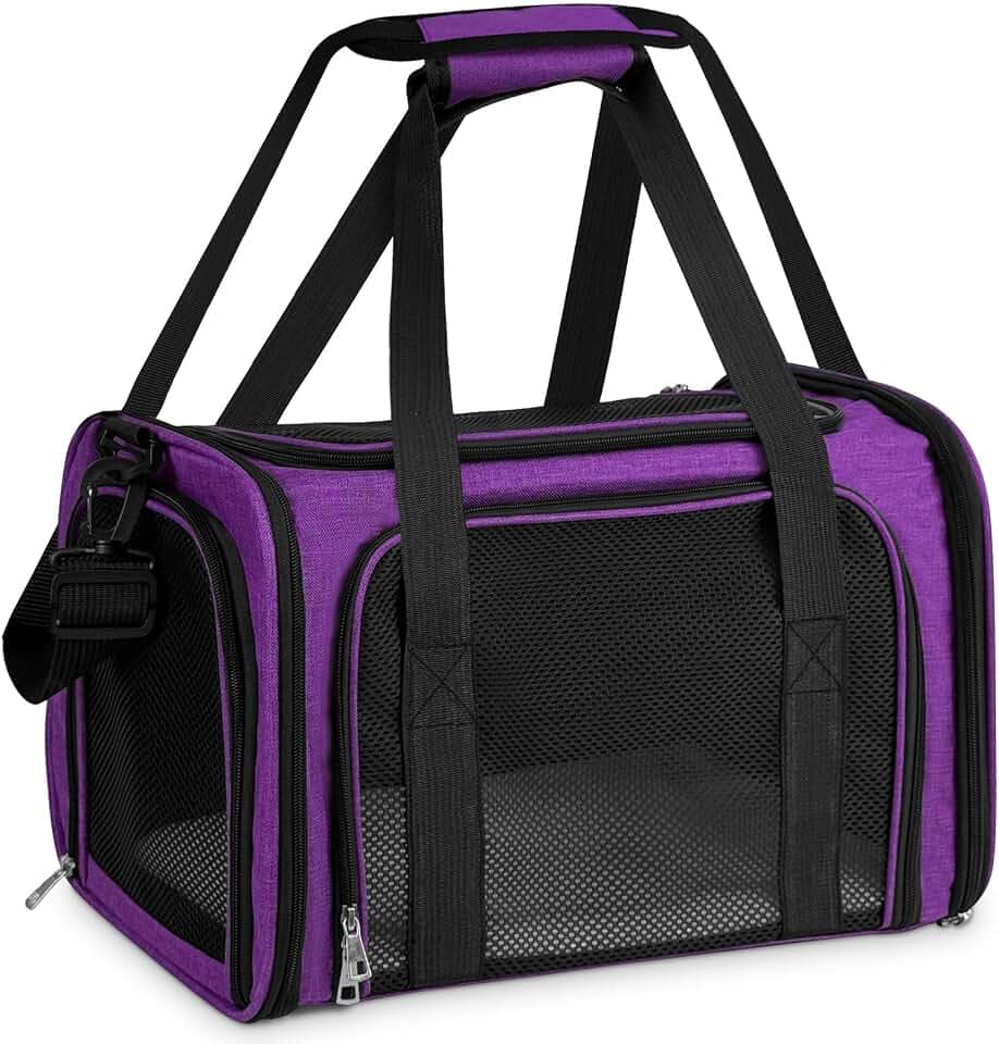 Transporttasche für Katze Hund, Hundetransportbox, Faltbare Katzentransportbox, Tragbar, 5kg Katzen Hunde Tragebox, für Kleine Hunde, Katzen (Lila, L 43 x B 28 x H 28 cm)