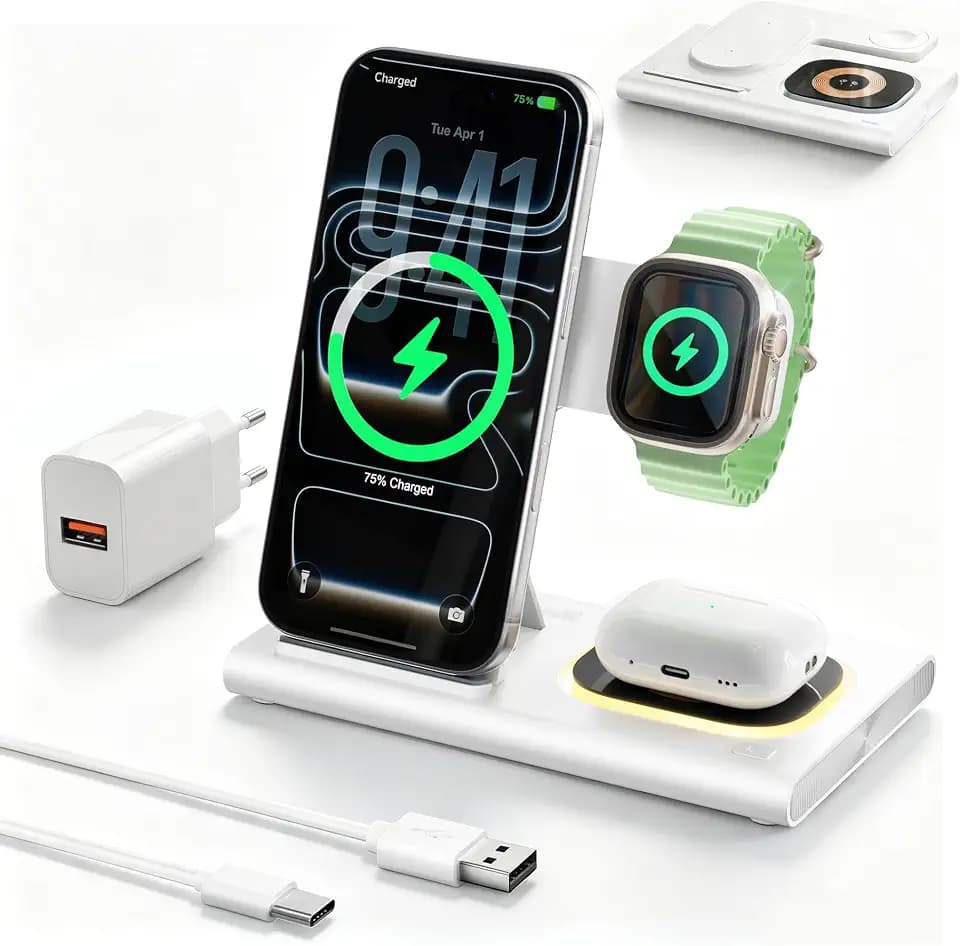 3 in 1 Ladestation für Apple Watch iPhone Ladestation Faltbare&Nachtlichter