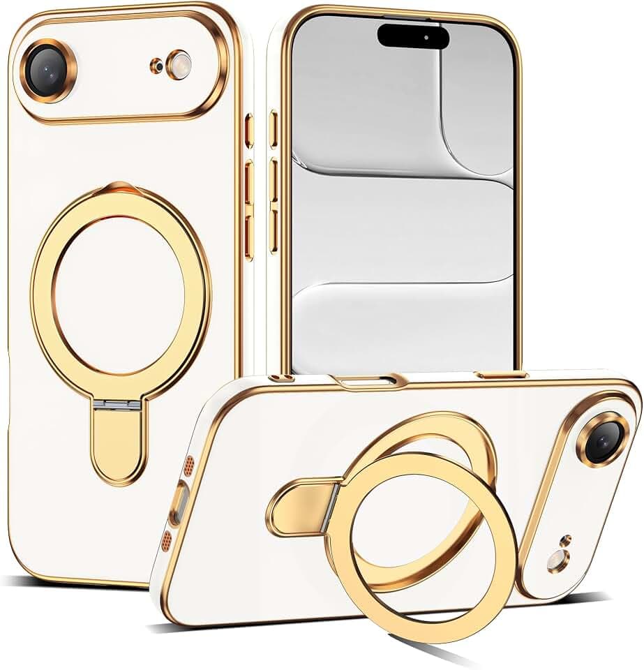 Plating Phone Case for iPhone 17 Air with Stand 6.1", White