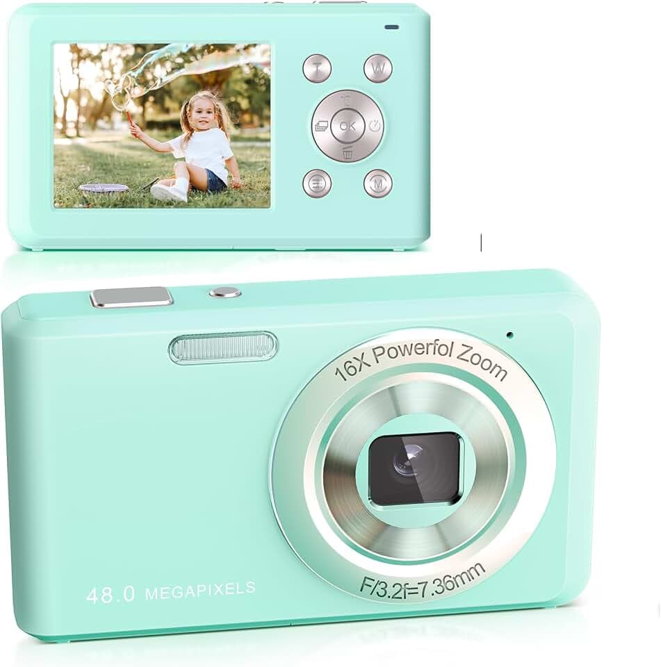 Digitalkamera,HD 1080P Fotokamera Kompaktkamera mit 32GB Karte, 48MP Fotoapparat 2,4 ''16X Digital Zoom Digital Kamera für Teenager, Anfänger(Grüner)