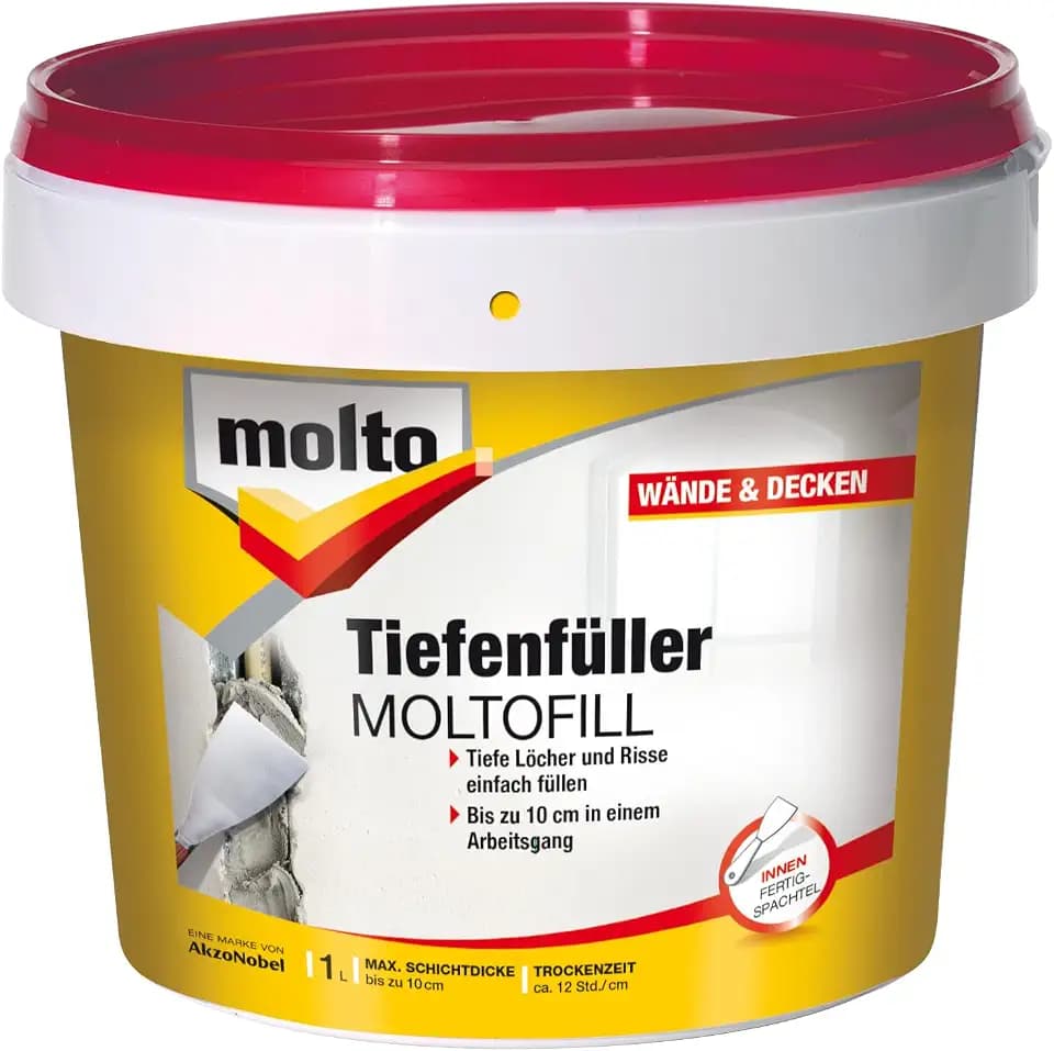 Molto Tiefenfüller Moltofill, Innen-Fertigspachtel zum Füllen von tiefen Löchern und Rissen, Grau, 1 l