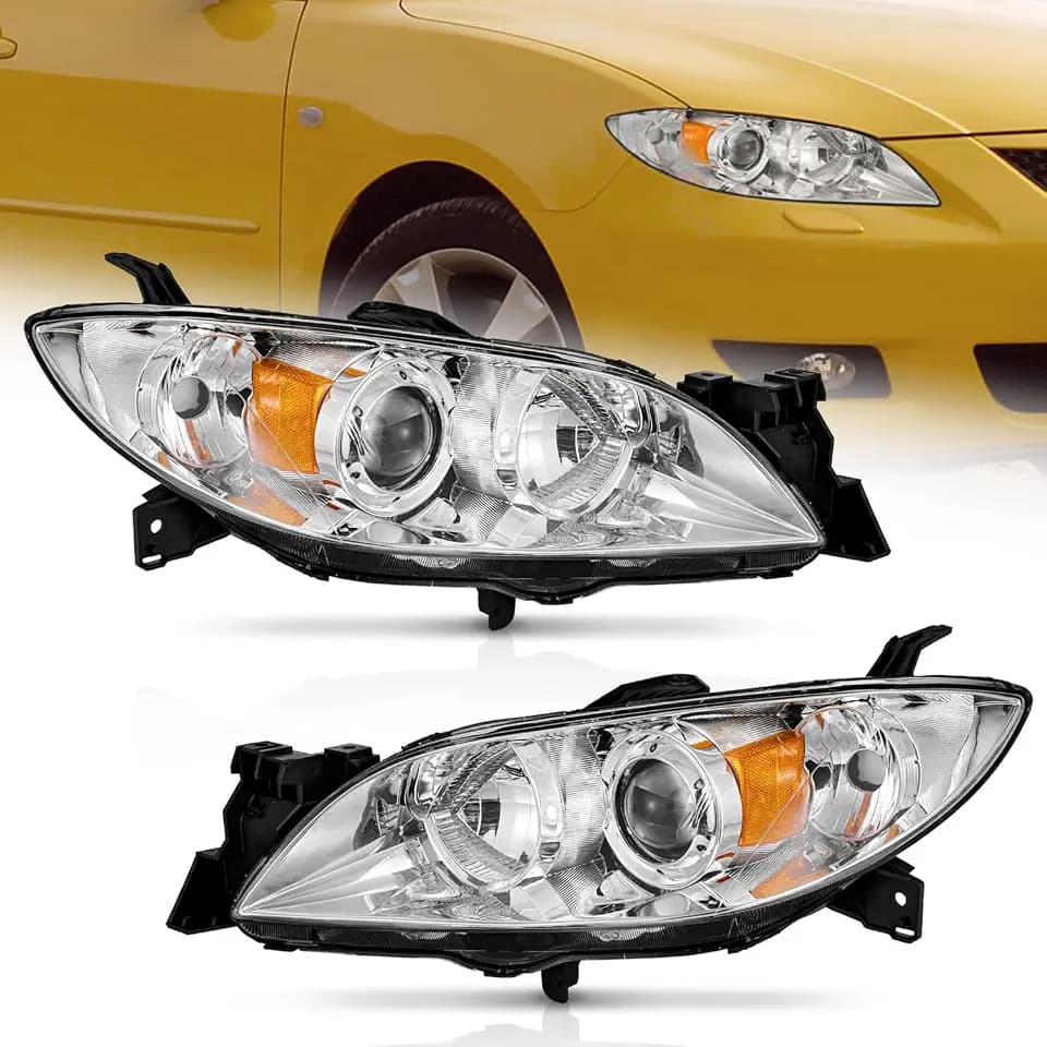 WEELMOTO Halogen Headlights Assembly for 2004-2009 Mazda 3 Sedan
