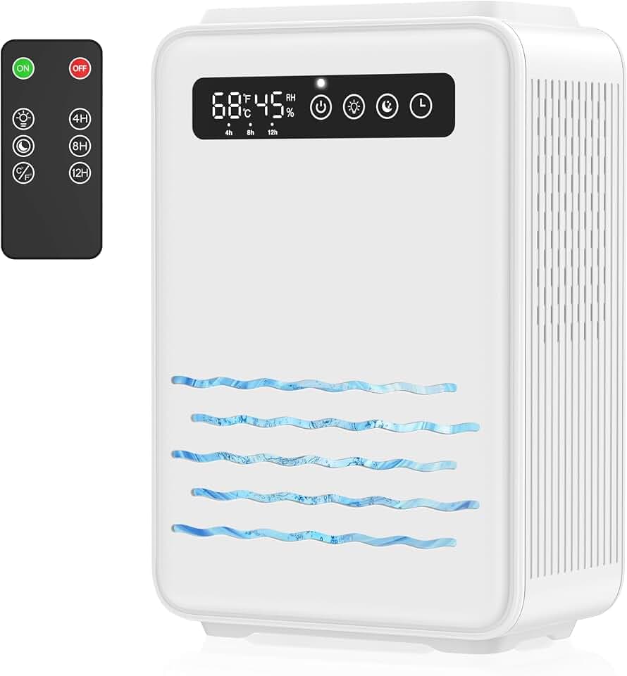 Aktualisierter Luftentfeuchter (Fernbedienung) für Schlafzimmer, 2,8 l Wassertank, 75 m², leise, kleine Luftentfeuchter für Keller, Zuhause, Badezimmer mit automatischer Abschaltung, LED-Licht in 7