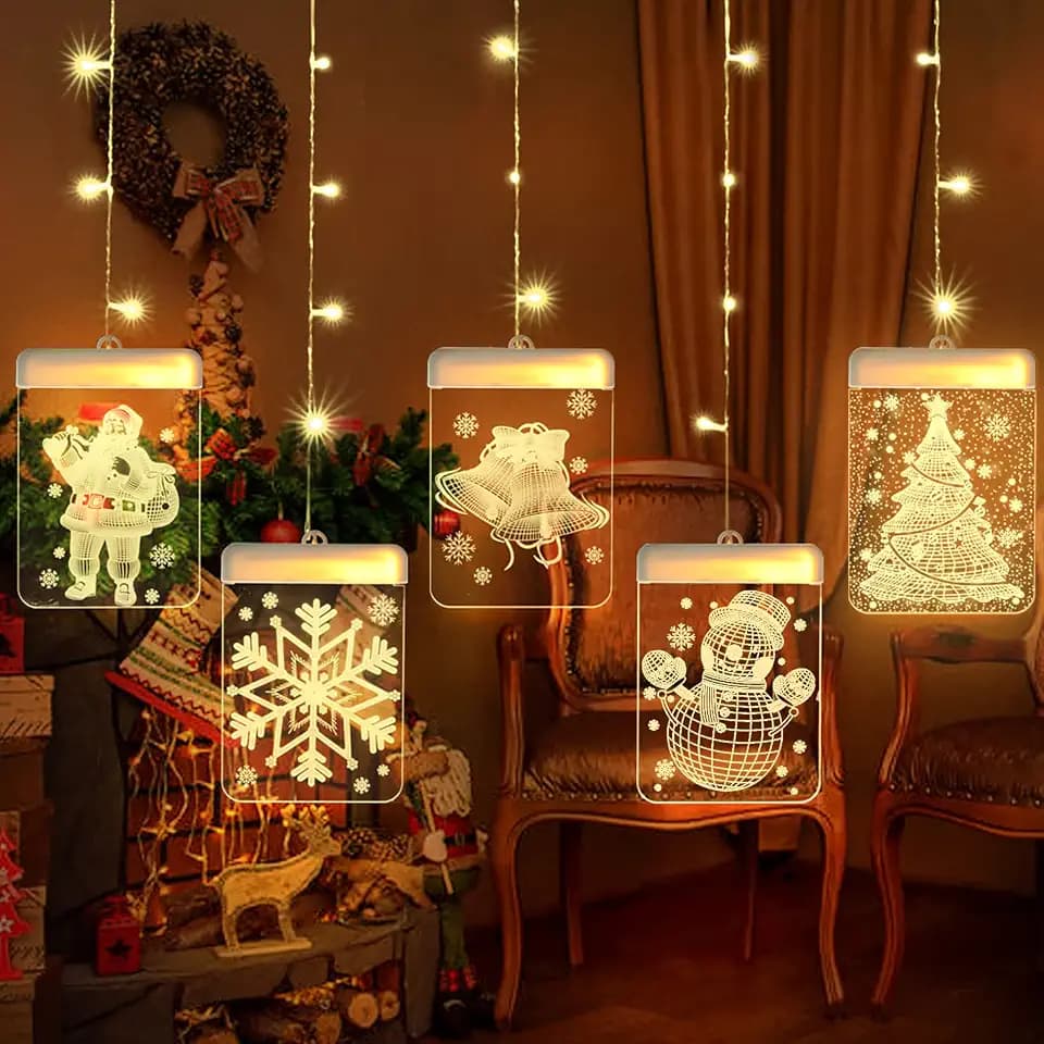 BLOOMWIN LED USB Lichterkette, Lichtervorhang wasserdicht Lichterkettenvorhang Acrylanhänger Hängelampe Stimmungsbeleuchtung Dekoration für Weihnachten Party Wohnzimmer deko Innen,Außen usw. Warmweiß