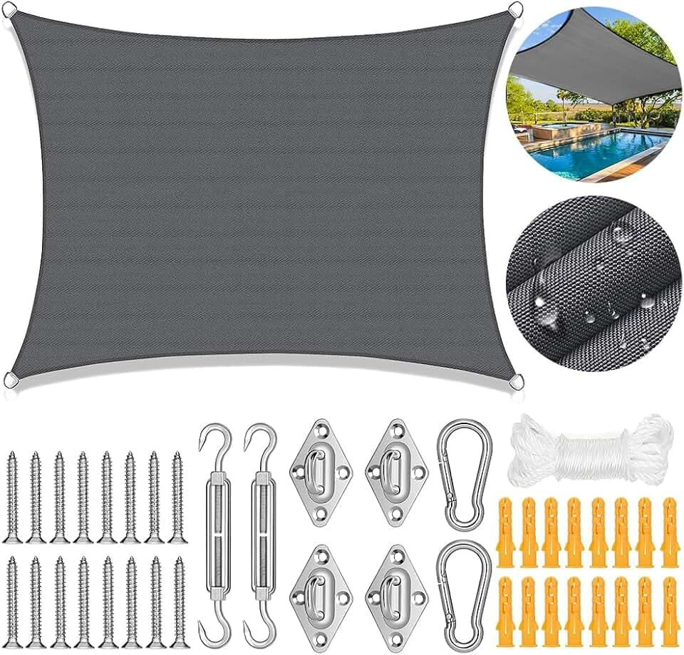 Sonnenschutz Sonnensegel 2x3m Rechteckig,Sonnensegel Wasserdicht Rechteckig,Segeltuch Wasserdicht mit sonnensegel Befestigung Set,für Garten Terrasse Camping Außenbereiche