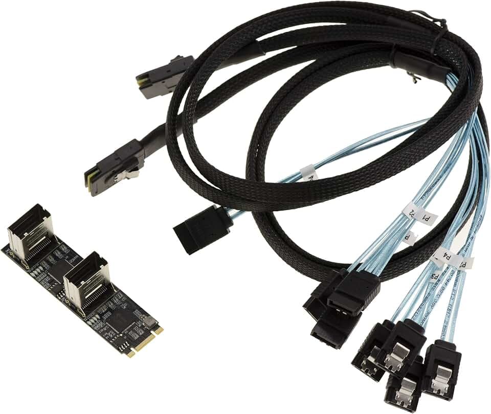 KALEA-INFORMATIQUE M.2. Karte 8 Ports SATA 3.0 6Gbps für M2-Port vom Typ PCIe 3.0 M-Key oder B+M mit Chipsatz JMB585 JMB575 - Mit MiniSAS-Kabeln SFF-8087.