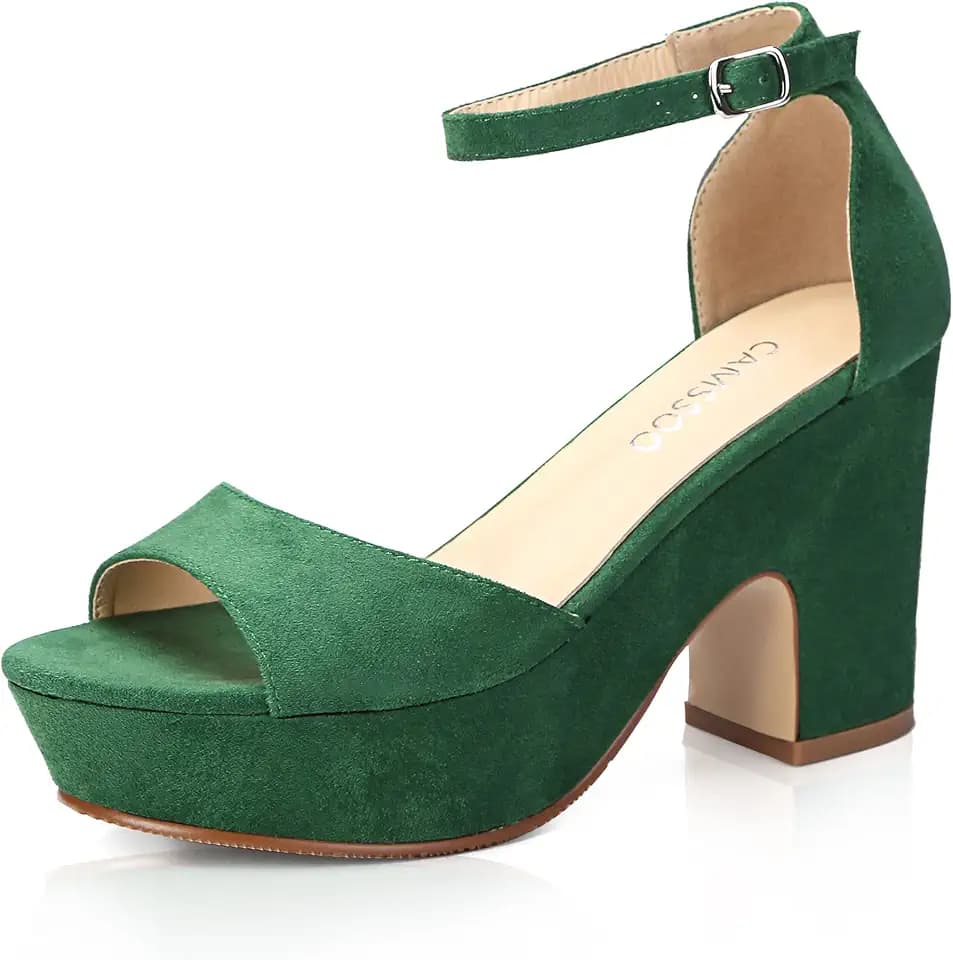 CAMSSOO Women's Platform Heels Chunky Heel Open Toe Ankle Strap Sandals