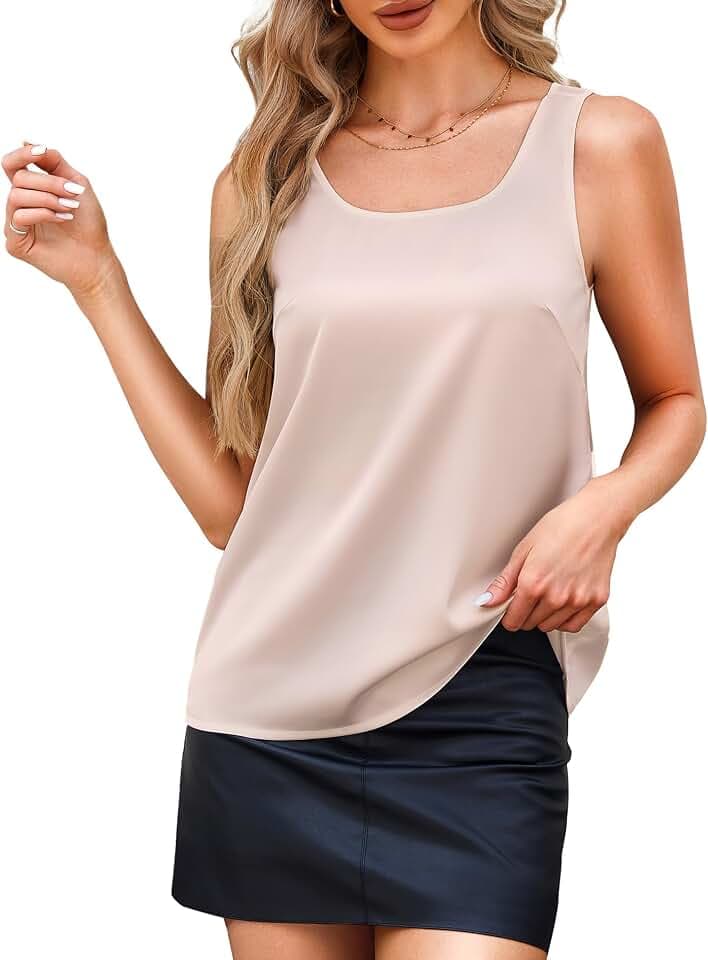 Damen Satin Trägertop - Atmungsaktiv Leichtes Sommer Rundhalsausschnitt Schlichtes Unterteil Elegante Seidenoptik