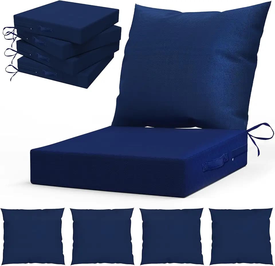 L’AGRATY Outdoor Chair Cushions for Patio Furniture：24" x 24" Deep Seat Cushions with Backrest for Couch Sofa Chair - Waterproof Fade-Resistant Patio Cushion (Set of 4,Navy Blue)