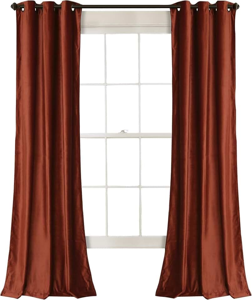 Lush Decor Prima Samtvorhänge, Farbblock, Raumverdunkelung, Fensterpaneel-Set für Wohnzimmer, Esszimmer, Schlafzimmer (Paar), 213,4 cm L, Rost