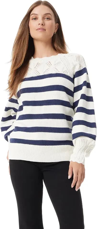 Sam Edelman Women's Joy Novelty Yoke and Cuff Pullover Sweater Standard