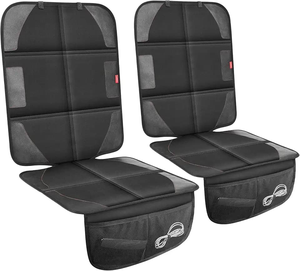 Car Seat Protector with Thickest Padding,Waterproof 600D Fabric Child Baby Seat Protector with Storage Pockets,Non-Slip Pets Cover Leather Reinforced Vehicle Seat 2 Pack