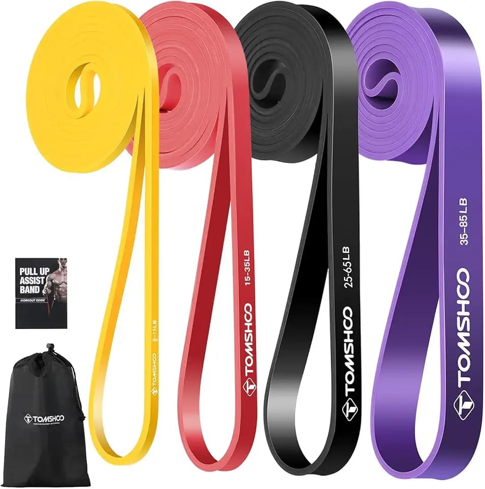 TOMSHOO Resistance Bands Set, 4/5 Stück Widerstandsbänder mit Aufbewahrungstasche, Griff, Türanker, Mehrere Widerstandsstufen Fitnessbänder Trainingsbänder für Krafttraining, Klimmzüge, mehr