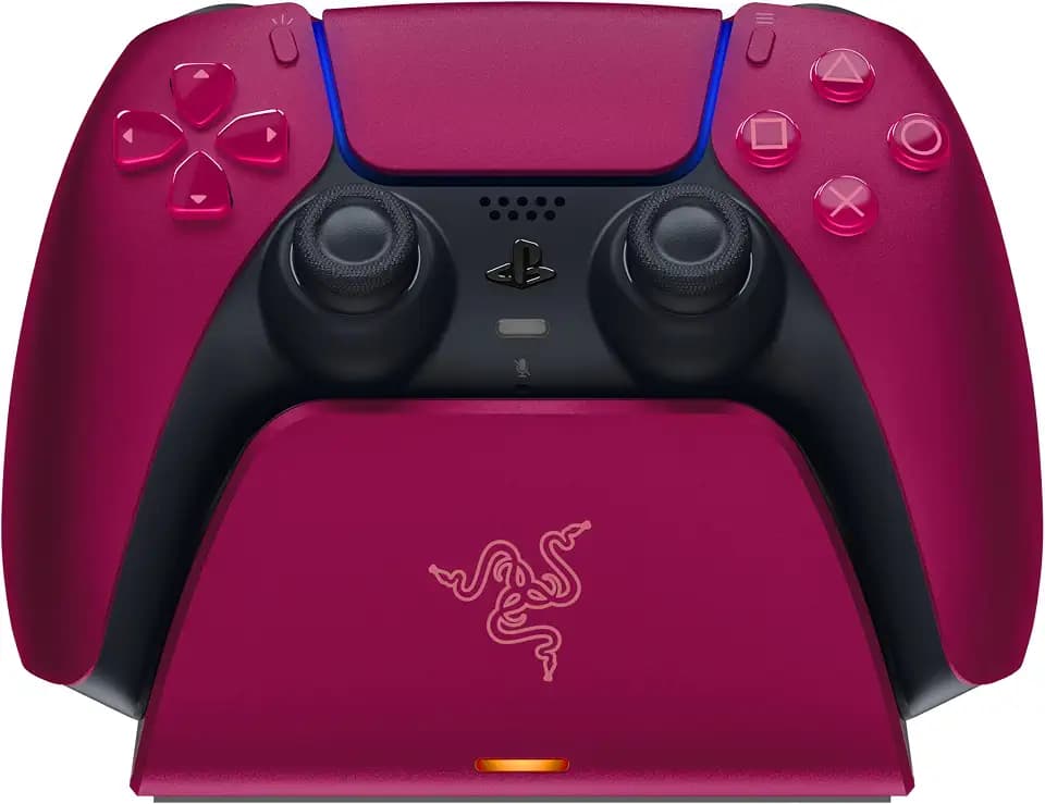 Razer Schnellladestation - Schnellladestation für PS5 Wireless-Controller (Schnellladung , Gebogenes Schalen-Design Einhändige Bedienung, Aufladen per USB) Cosmic Red