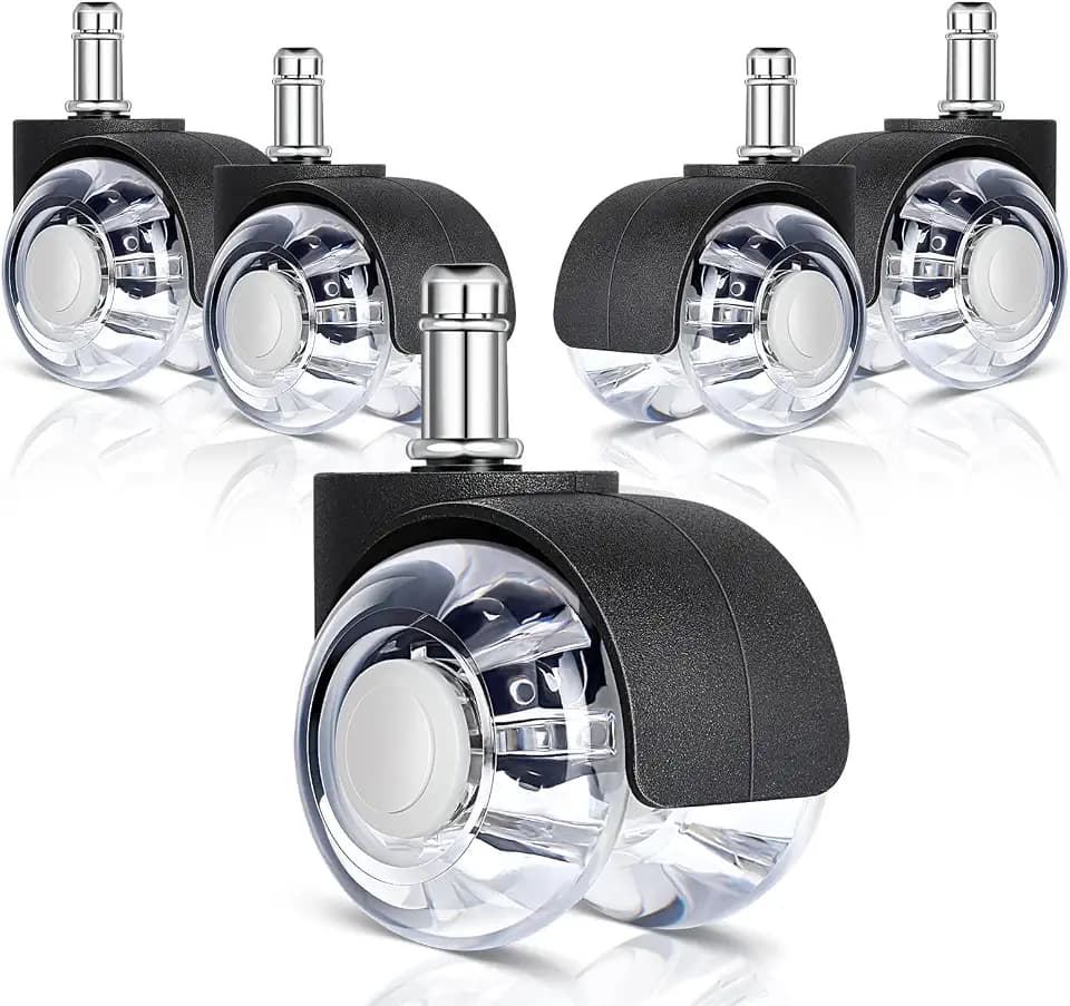 AiQInu 5er Set Bürostuhl Rollen 11mm x 22 mm, 360° Drehbare Rollen für Schreibtischstuhl, Leichtgängige und Leise Hartbodenrollen, Rollen für Bürostühle, Teppich, Parkettböden, Hartböden und Fliesen