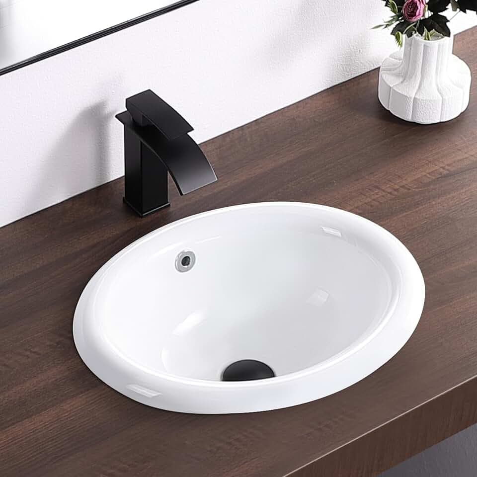 Bathroom Vessel Sink 18'' x 15'' Semi Recessed Bathroom Sink Oval Drop-in Vanity Sink with Overflow White Ceramic Modern Art Basin