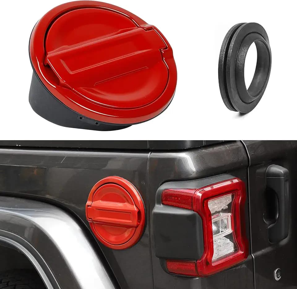 JeCar JL Fuel Filler Cover Gas Cap Aluminum Alloy Gas Tank Door Exterior Accessories Compatible with Jeep Wrangler 2018-2024 JL JLU, Red