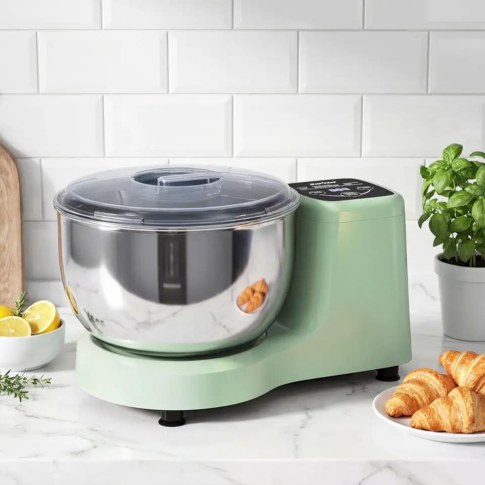 Electric Dough Mixer Maker, 5.3 QT Fermenting and Kneading Flour Mixer Machine with Stainless Steel Bowl & Time Control, Green Stand Mixer for Baking Bread Cake Pizza & Sourdough